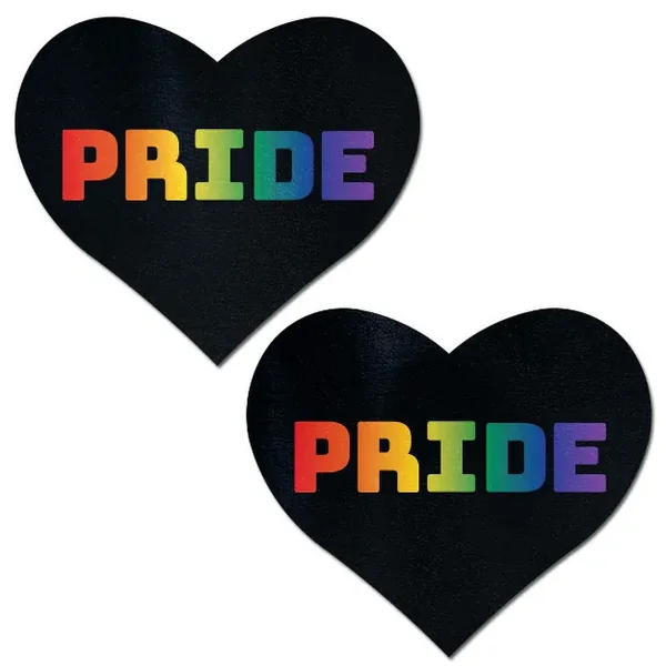 RAINBOW PRIDE BLACK HEART NIPPLE PASTIES