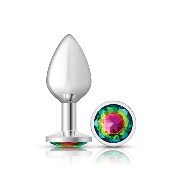 Rainbow Round Gem Silver Metal Plug - Md