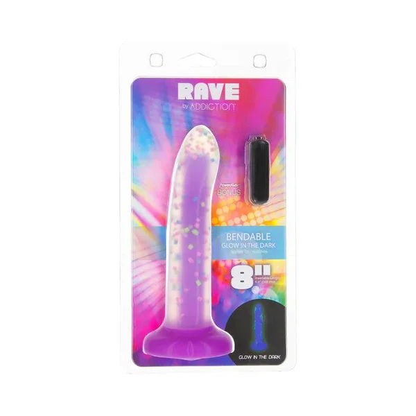 Rave by Addiction – Glow in the Dark Dildo – Purple Confetti 8"