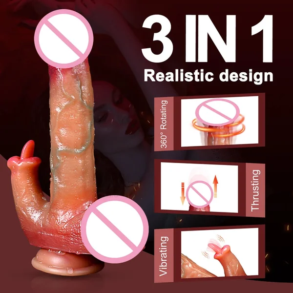 Realistic Penis Dildo Heated Telescoping Swinging 3 in 1
