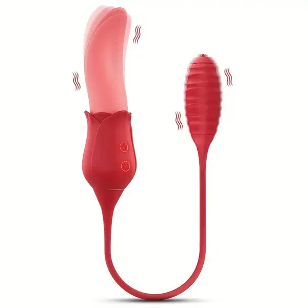 Realistic Tongue Licking Vibrating 2in1 Rose Vibrator Toy For Couples