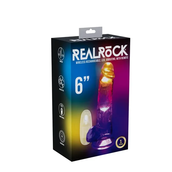 REALROCK 6 with Balls Wireless Rechargeable LED Vibrating Dong – Clear with LED 16.2 cm USB Rec