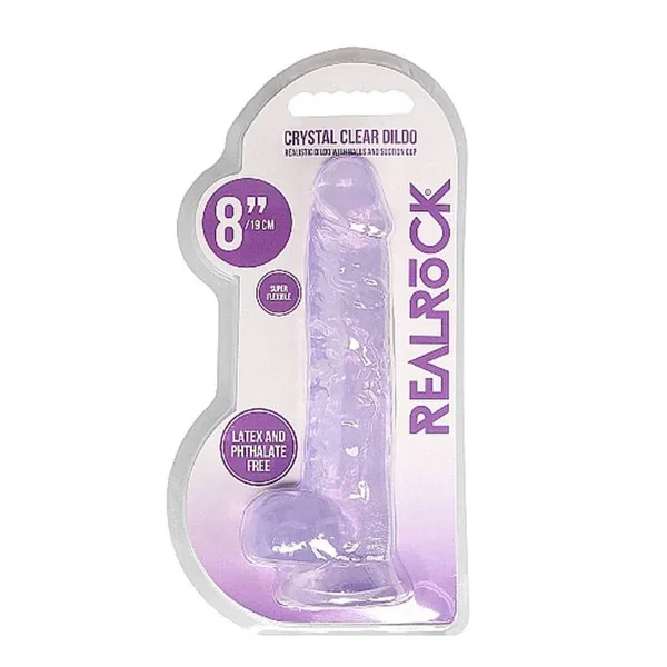 RealRock 8″ Crystal Clear Dildo w/ Balls -Purple