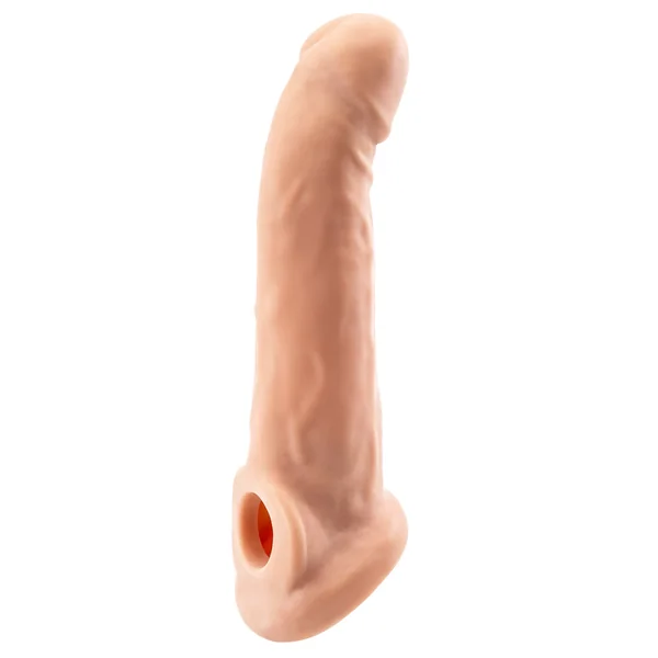 RealRock 8" Realistic Penis Extender Sleeve With Curved Tip & Ball Ring