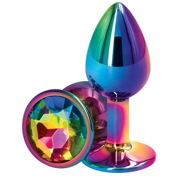 Rear Assets Multicolour Round Gem Metal Butt Plug - Small