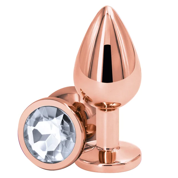 Rear Assets Rose Gold Round Gem Metal Butt Plug - Medium
