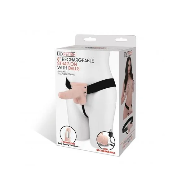Rechargeable 6" Strap On with Balls by Lux Fetish