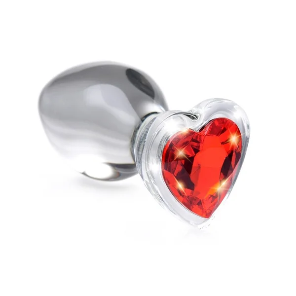 Red Heart Gem Glass Anal Plug