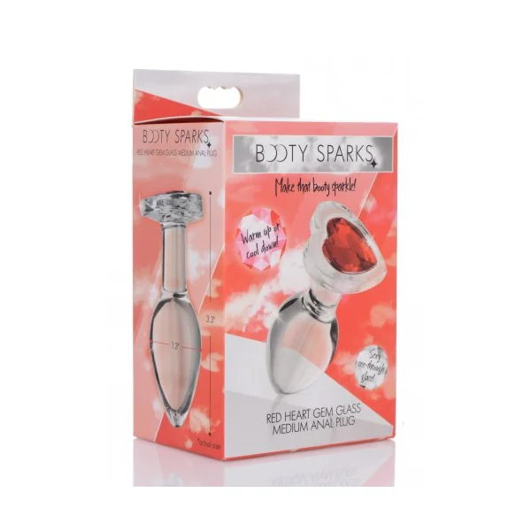 Red Heart Gem Glass Anal Plug - Medium