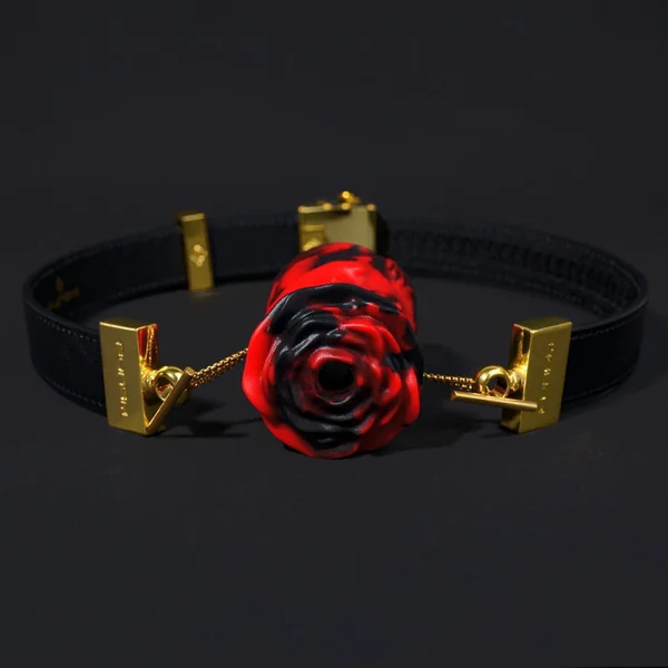 Red-Black Silicone Strapon Lust Fantasy Ball Gag - Female Bondage Erotic Tease Oral Sex Toy