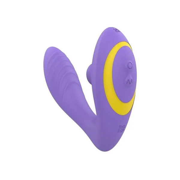 Romp Reverb Rechargeable Silicone Rabbit Vibrator with Clitoral Air Stimulator – Purple/Yellow