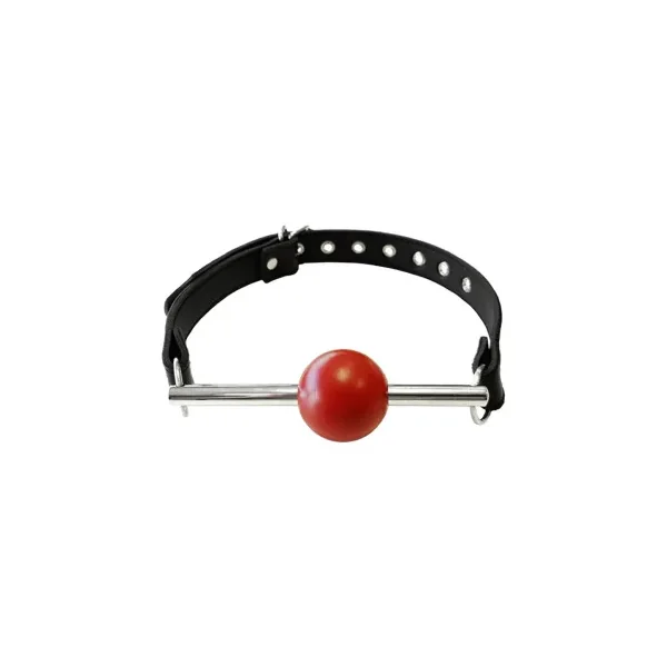 Rouge Leather Ball Gag with Removable Ball and Stainless Steel Rod, Black & Red
