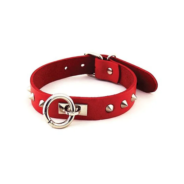 Rouge Leather O Ring Studded Collar