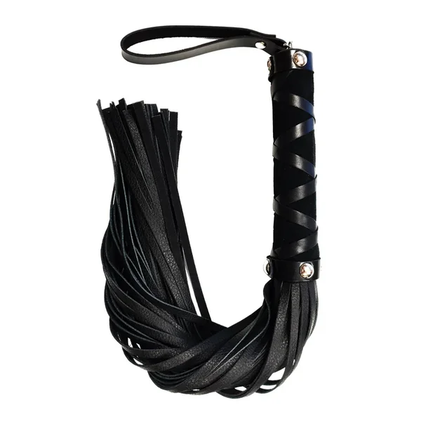 Rouge Short Leather Flogger w/Studs – Black