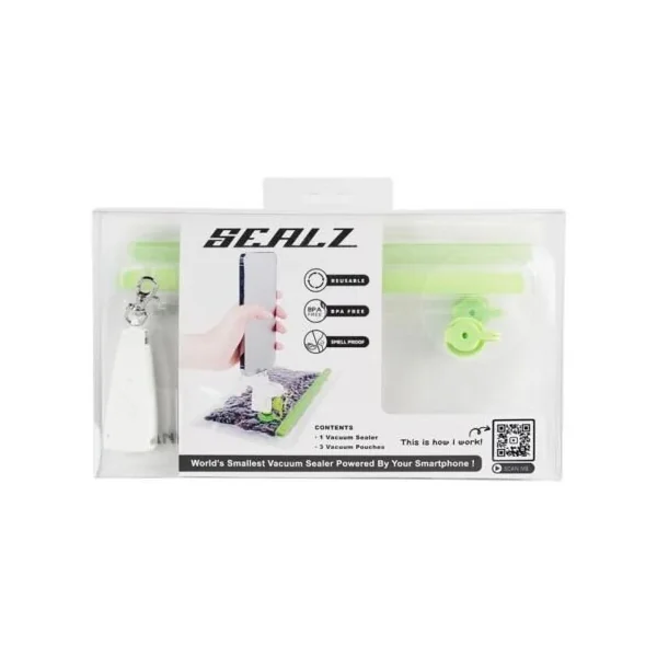 Sealz Reusable 3 Vacuum Bags With 1 Vacuum Sealer Green