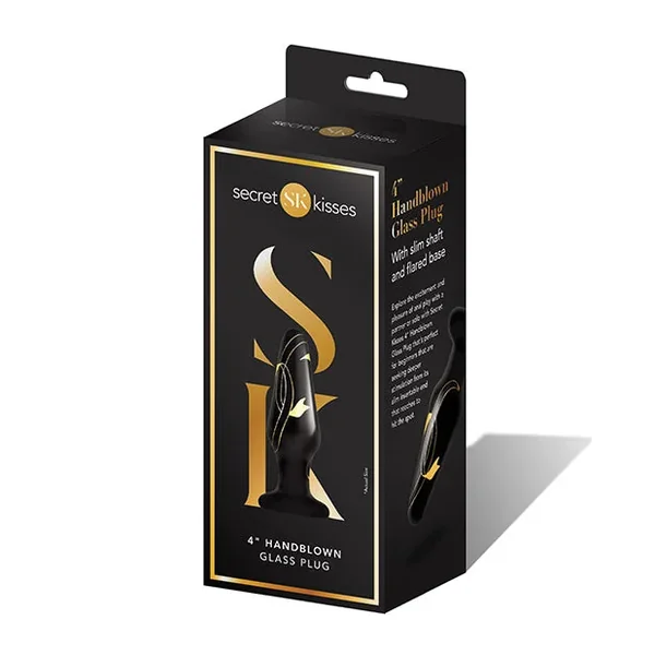 Secret Kisses 4″ Handblown Glass Plug – Black/Gold