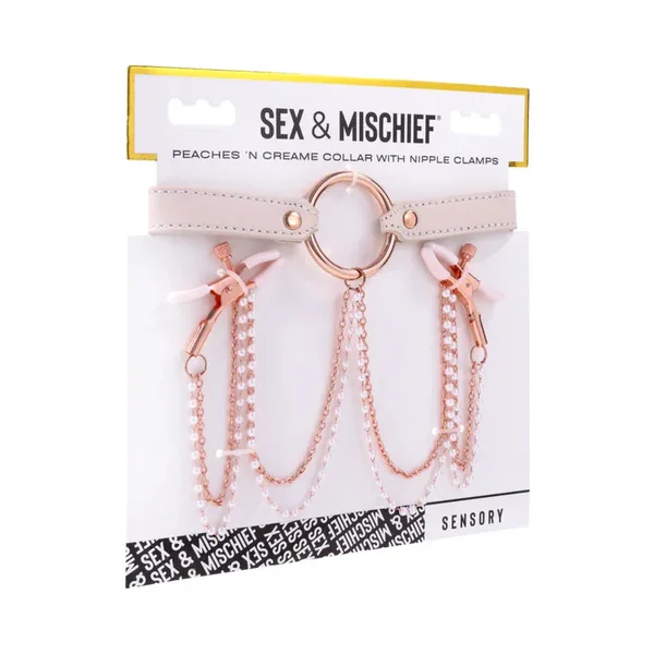 Sex & Mischief Peaches ‘n CreaMe Collar with Nipple Clamps