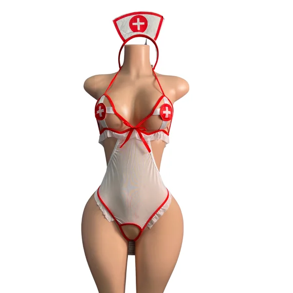 Sexy Fitted Nurse Crotchless Set #032 (Free Size ONLY)