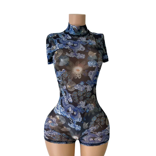 Short Tattoo Mesh Jumpsuit #002