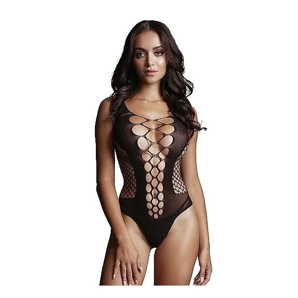 Shots Lingerie Contrast Fence Net Teddy – Black