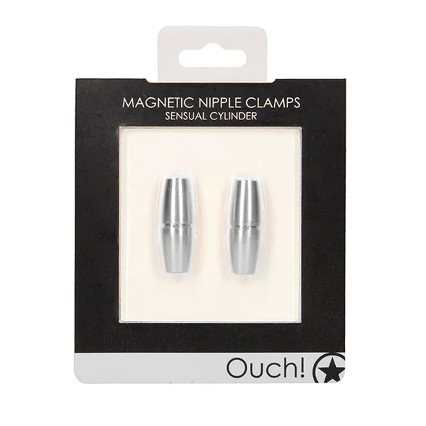 Shots Ouch Sensual Cylinder Magnetic Nipple Clamps - Silver