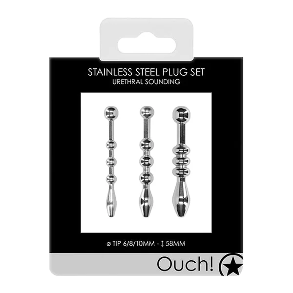 Shots Ouch Urethral Sounding Metal Plug Set - 58mm