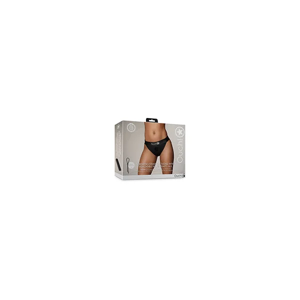 Shots Ouch Vibrating Strap On Thong W/removable Rear Straps - Black M/l