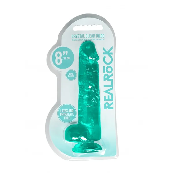 Shots – Real Rock 8″ Dildo with Balls -Turquoise