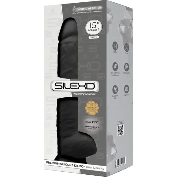 SILEXD - MODEL 1 REALISTIC PENIS PREMIUM SILEXPAN SILICONE BLACK 38 CM