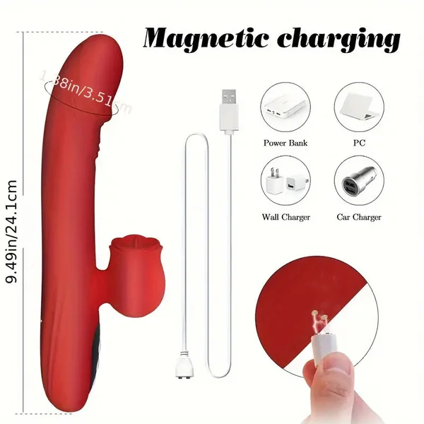 Silicone Telescopic Push Vibration Heating Tongue Licking Rose Vibrator