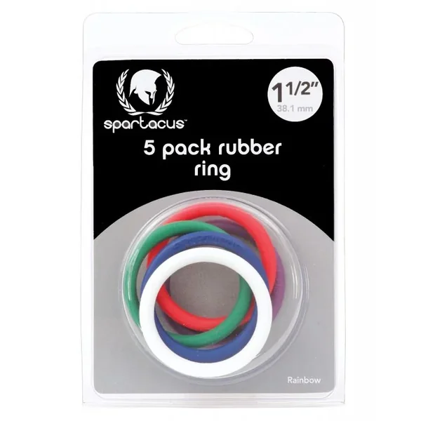 Spartacus 1.5″ Rubber Cock Ring Set – Rainbow Pack of 5