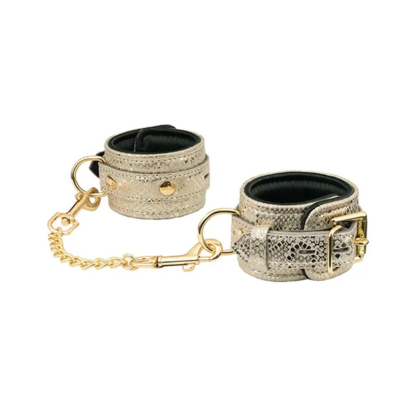 Spartacus Leather Wrist Restraints With Snakeskin Print