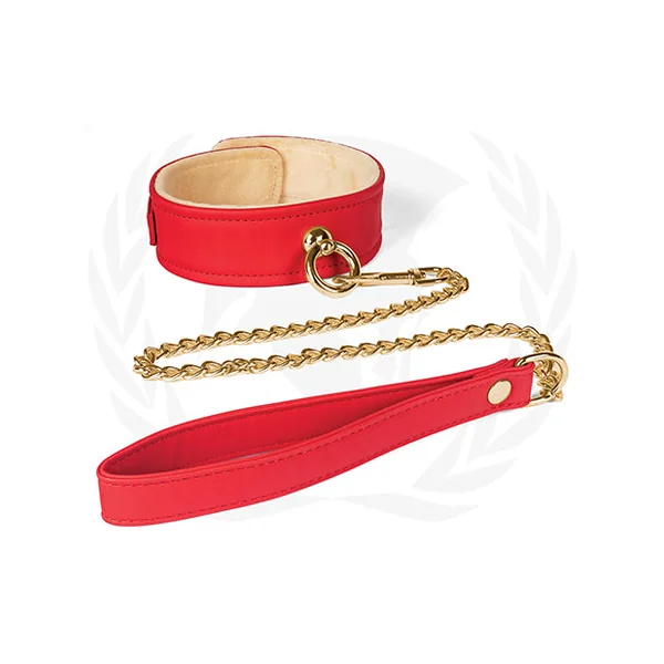 Spartacus Plush Lined Pu Collar & Chained Leash - Red