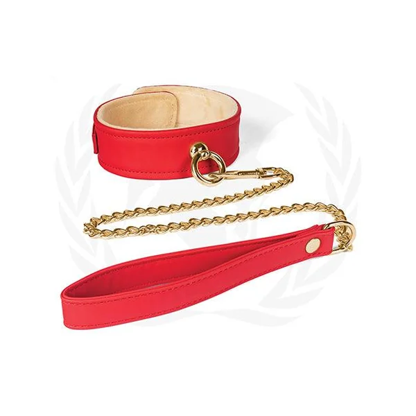 Spartacus Plush Lined Pu Collar & Chained Leash - Red