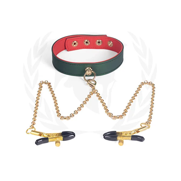 Spartacus PU Collar With Nipple Clamps