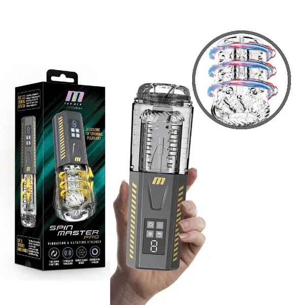 Spinmaster Pro Rechargeable Masturbator Multi-Speed 360 Rotating Modes- Gray