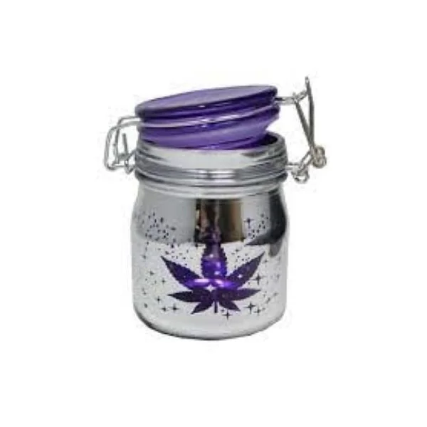 Stash Jar Medium Metallic Silver/Purple Leaf Galaxy