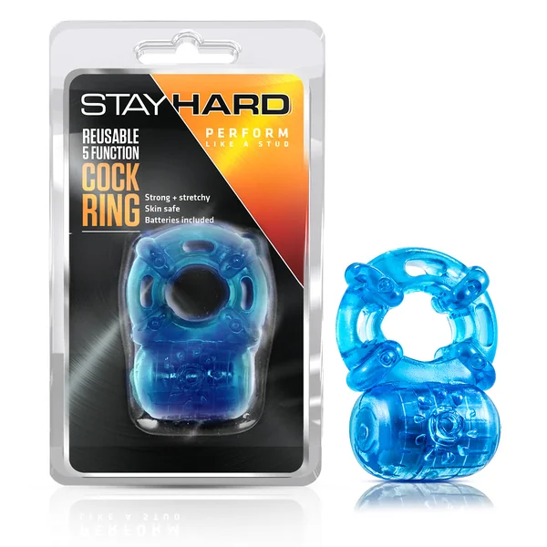 Stay Hard Reusable 5 Function Vibrating Cock Ring - Blue