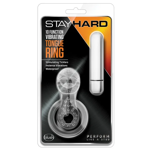Stay Hard Tongue Ring: 3-In-1 Clear 10-Function Vibrating Penis Ring