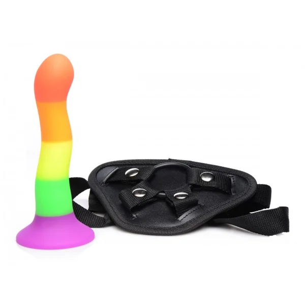 STRAP U PROUD RAINBOW SILICONE DILDO W/ HARNESS