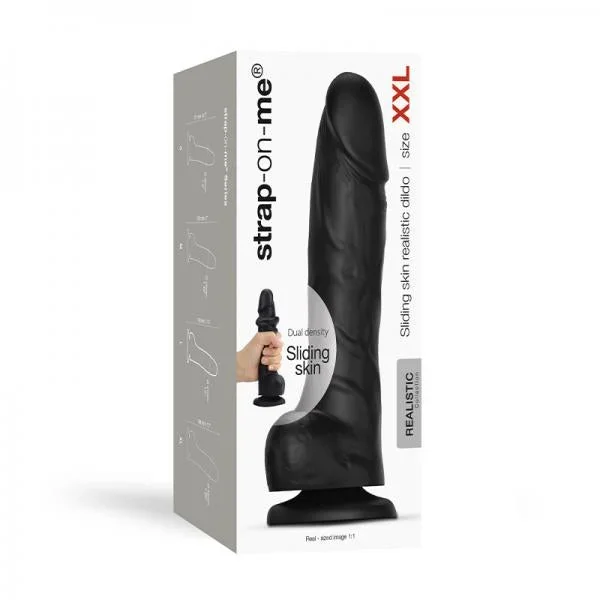 Strap-on-me Sliding Skin Realistic Dildo Dual Density Black Xxl