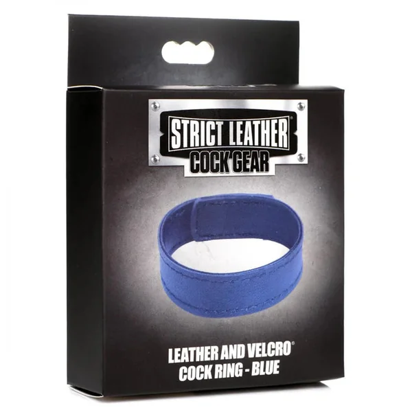 Strict Cock Gear Velcro Leather Cock Ring - Blue