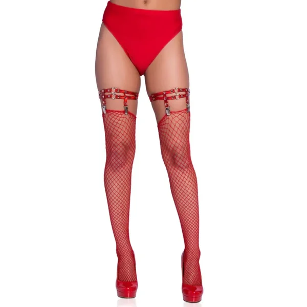 Studded Thigh High Garter with Mini Hearts Red OS