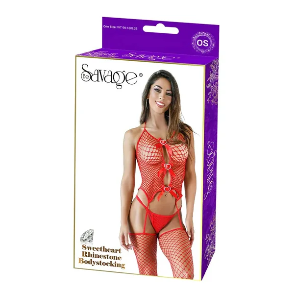 SWEETHEART RHINESTONE BODYSTOCKING – RED