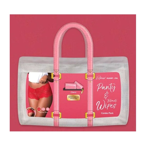 SWEETUMS LACE BOY SHORT W/ WIPES CHERRY L/XL