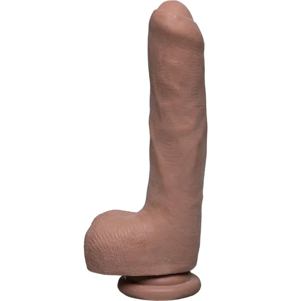 The D Uncut D Ultraskyn Dildo with Balls 9in – Caramel