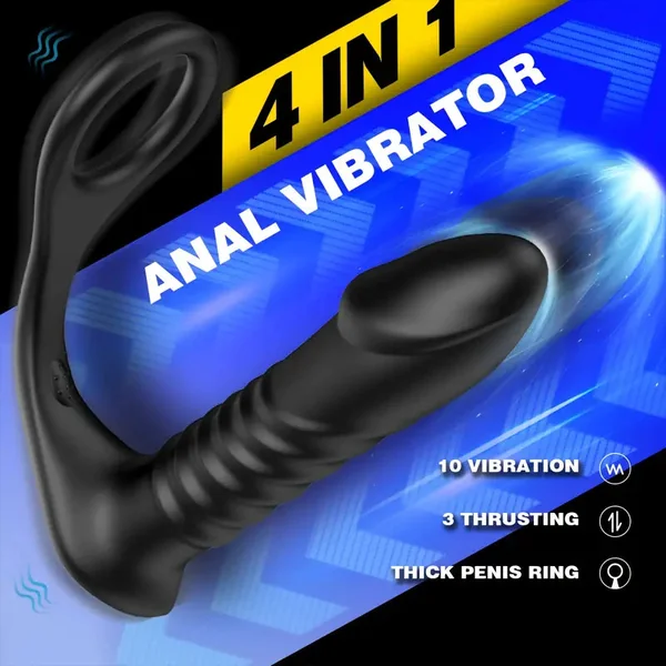 Thrusting Anal Vibrator 3*10 Vibrating&Telescopic Prostate Massager Dildo