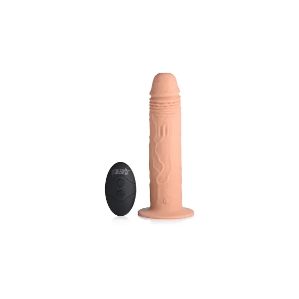 Thump It Vibrating & Thumping Silicone Dildo, 7.1 Inch Insertable, 1.7 Inch Max Width, Light Skin