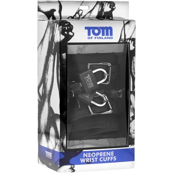 Tom Of Finland Neoprene Wrist Cuffs with Locks – Black