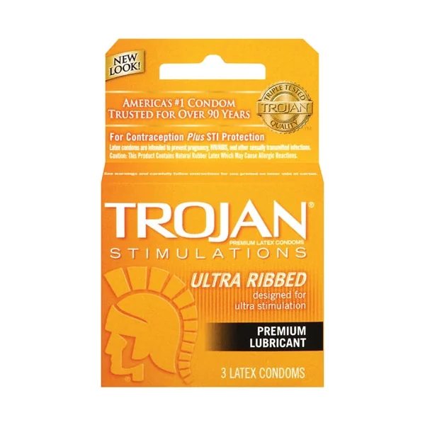 Trojan Stimulations Ultra Ribbed Lubricated Condoms - 3 Pack